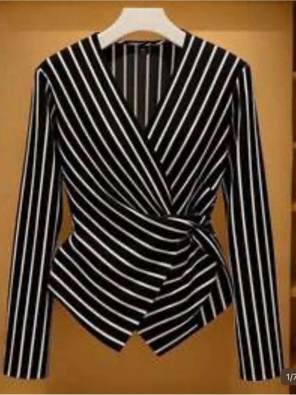 Shein Black And White Striped Wrap Blazer